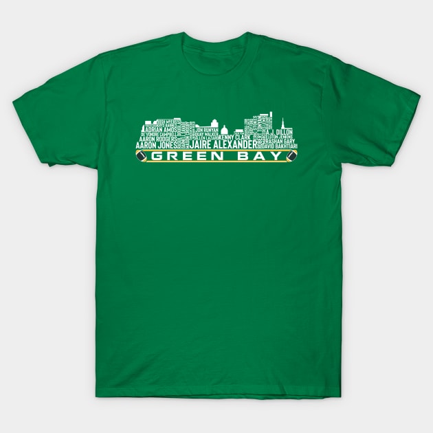 Green Bay Football Team 23 Player Roster, Green Bay Skyline T-Shirt by Legend Skyline